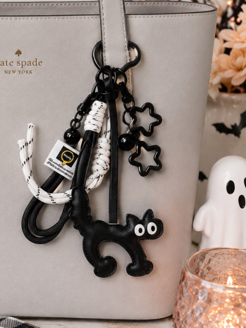 Black Cat Bag Charm Keychain | Kawaii Faux Leather Tassel Purse Accessory